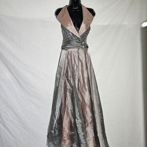 Vintage 70s 80s faux collar silver glitter prom formal dress